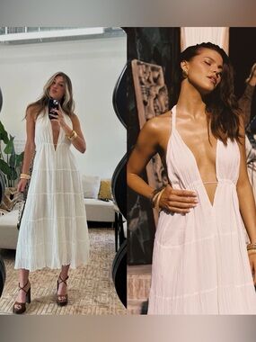 NWT 12th Tribe Esperanza White Halter Linen Maxi Dress